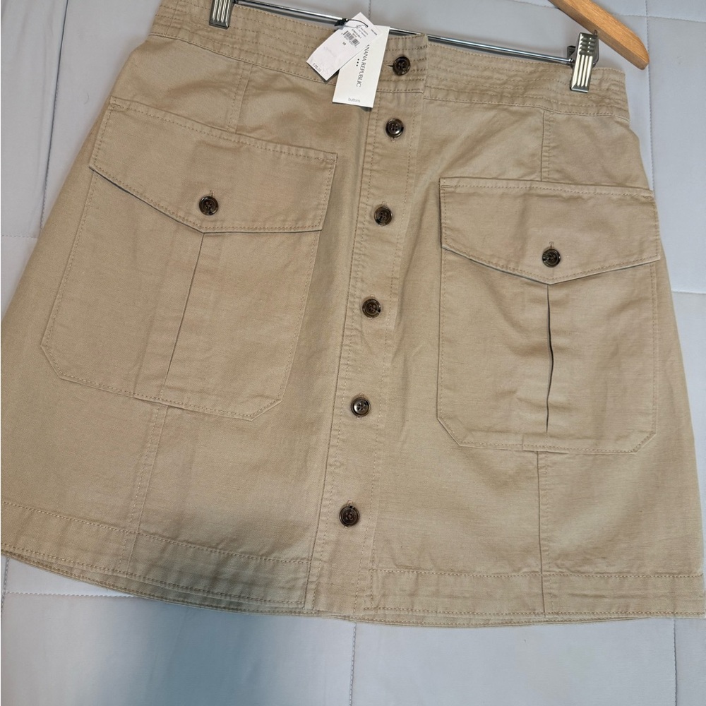 Banana Republic Khaki Button-Down Midi Skirt